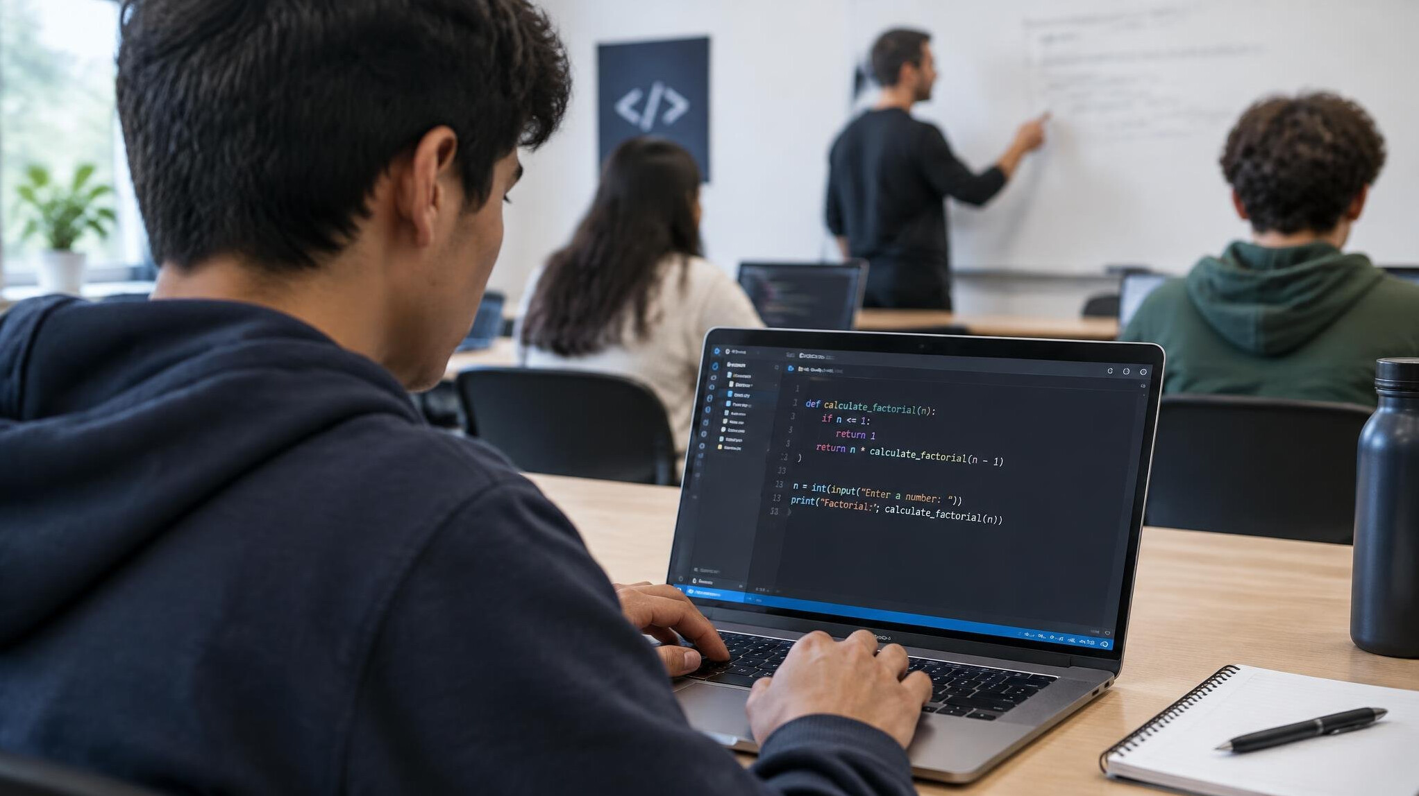 student learning to code on laptop